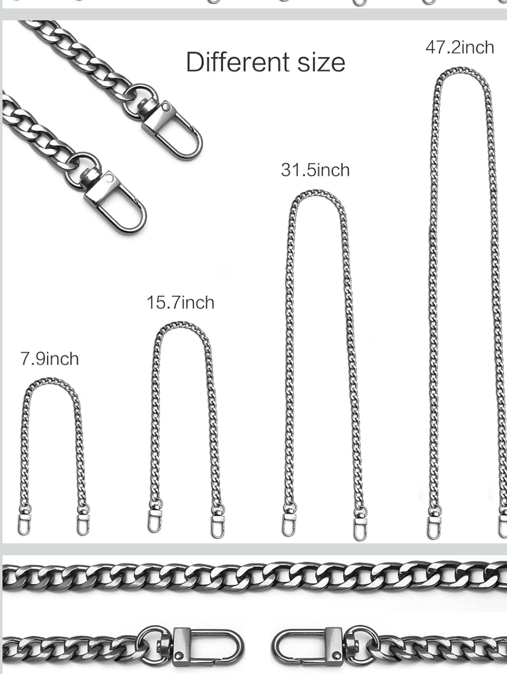 Gunmetal Replacement Purse Chain Strap/ Purse Necklace NEW, 4 Opt., Price For 1